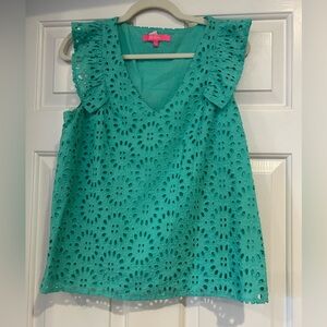 Lilly Pulitzer Green Lina Eyelet Top
